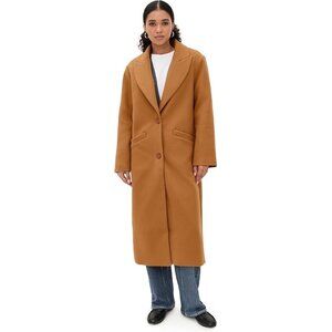 Women's Camel Olsen Coat Imported Notched Lapels Winter Warm Lined Overcoat